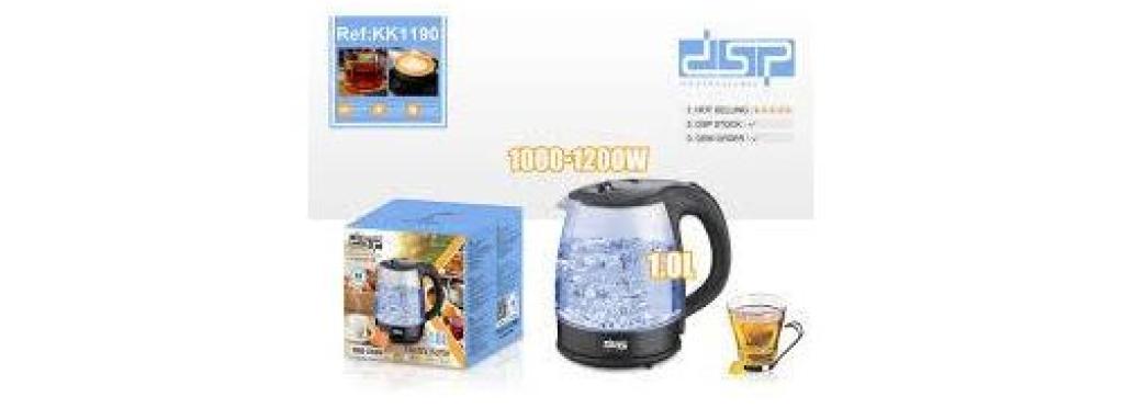 DSP fast electric kettle 1 liter capacity 1200 watts model KK1190 - double-walled glass with automatic shut-off technology