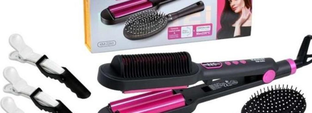 Kemei KM 2263 Hair Curling Iron - Slim barrel, 5 heat settings, easy-to-wear brush
