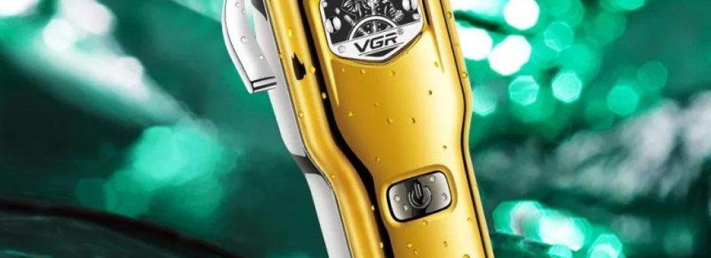 V-693 - Professional Electric Hair Clipper for Men by VGR, Rechargeable, Gold Color, 6 Guide Combs