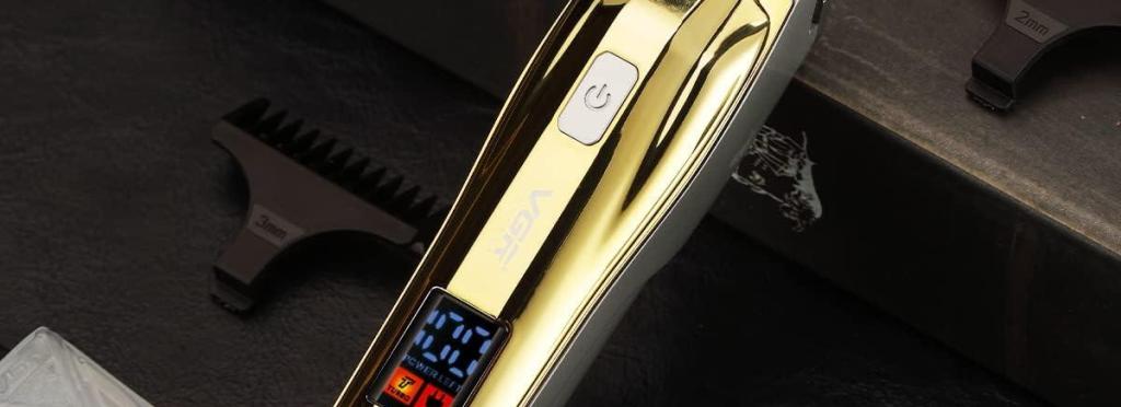 V-956 - Professional Electric Hair Clipper for Men by VGR, LED Display, Rechargeable, Stainless Steel Blades, with 3 Combs, Gold