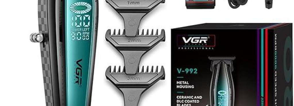 V-992 - Professional Electric Hair Clipper for Men, Rechargeable, Advanced Technology, Ceramic Blade and Metal Powder, 3 Guide Combs (1/2/3 mm), Cutting Range: 0.1-3 mm