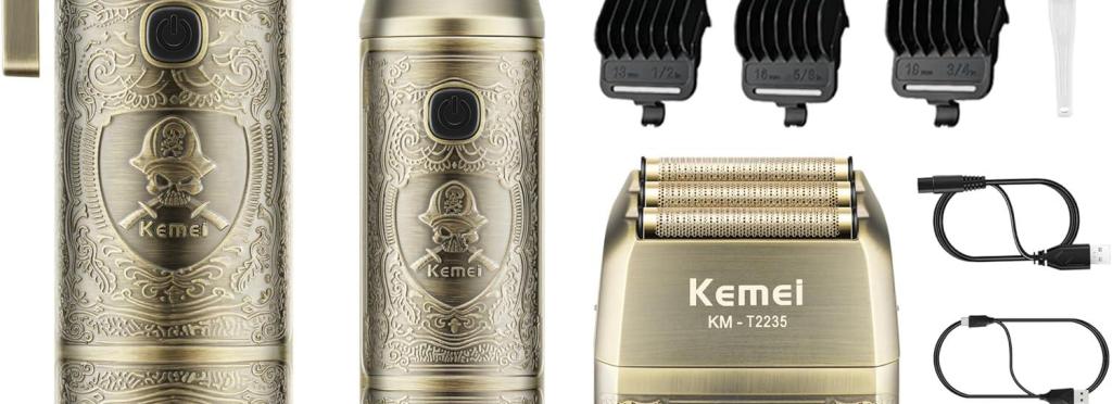 KEMEI KM-2235 Professional Electric Hair Clipper for Men – 3 in 1 for Hair Clipping, Beard Trimming and Finishing, LED Screen, Rechargeable, Gold Color