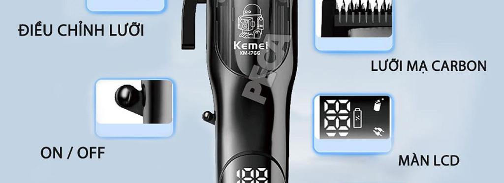 Kemei KM-1766 Professional Electric Hair Clipper for Men Rechargeable – 8 Preset Combs