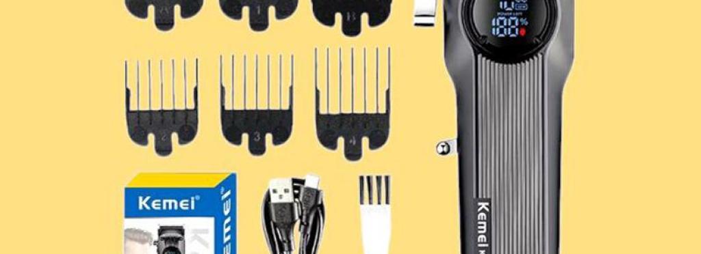 Kemei KM-1551 - Professional Rechargeable Electric Hair Clipper for Men - 6 Graduated Combs - 7000RPM Speed - LED Display