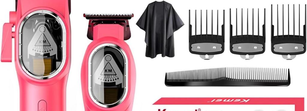 KM-8502 - Professional Electric Hair Clipper for Men, Rechargeable, Pink Color, 9000 RPM Motor, DLC Blade
