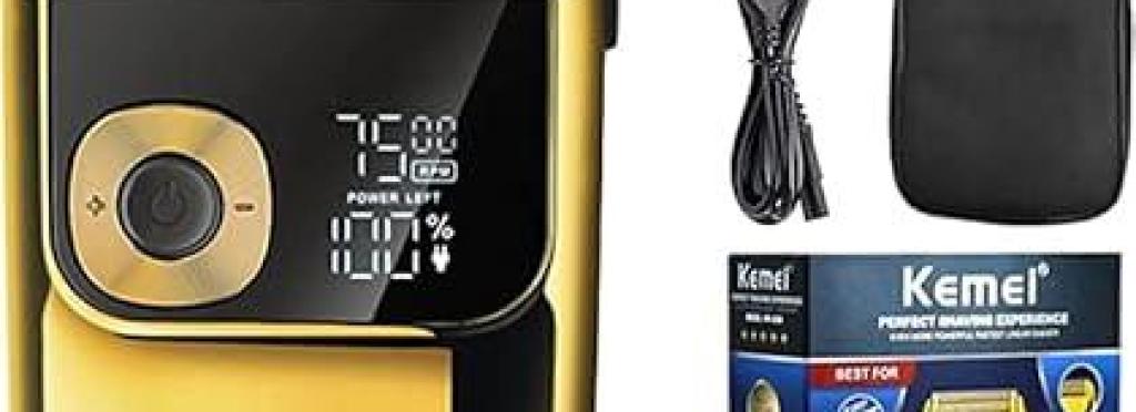 KM-2028 - Professional Electric Hair Clipper for Men, Wireless, USB Rechargeable, LCD Display, Gold by Kemei