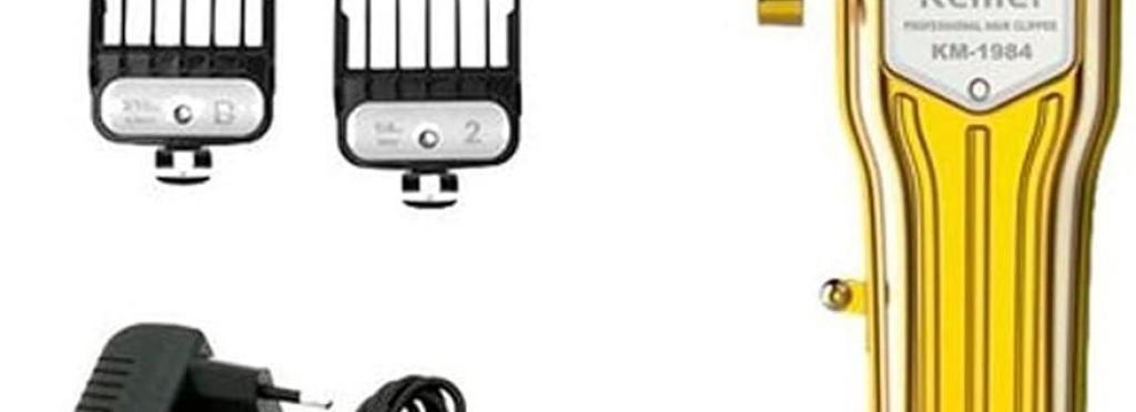 Kemei KM-1984 - Professional Rechargeable Electric Hair Clipper for Men, Equipped with Three Combs of Different Lengths (3/6/10 mm) and Professional-Grade Foil Blade