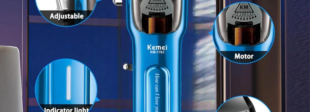 Kemei KM-1763 Professional Electric Hair Clipper for Men - 9000 RPM, 10W, Metal Frame, Rechargeable
