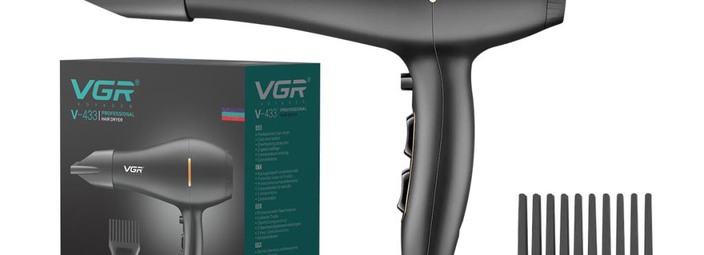 VGR V-433 ionic professional hair dryer - 2200 watts, negative ion technology, 2 attachments (concentrator and diffuser), lightweight and anti-frizz