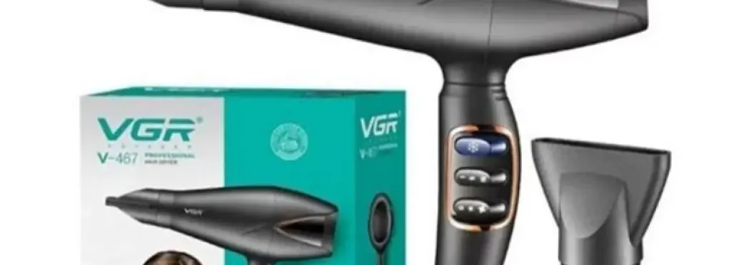 VGR V-467 Professional Hair Dryer - Quiet DC motor, 2 heat settings/cool shot button, detachable nozzle, overheat protection, unique design