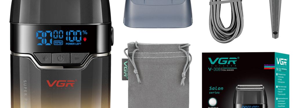 VGR V-308 Professional Trimmer for Men - 2 in 1 Dry and Wet, Dual Titanium Blades, 9000 RPM Motor, IPX7 Waterproof, LED Display