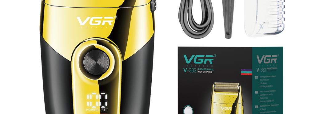 VGR V-383 Men's Hair Clipper - Professional, 0.02 mm Stainless Blade, 3 Speeds, IPX4 Waterproof, LED Display