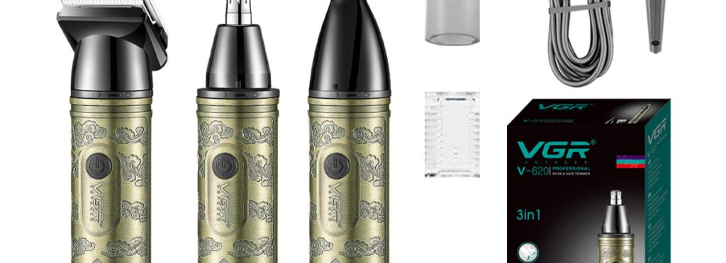 VGR-621 Gold Integrated Grooming Set - 4-in-1 for Face, Hair, Nose and Body, Fast Charging, 90 Minutes Runtime, Lightweight Metal Design