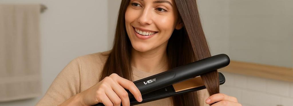 VGR V-501 Professional Hair Straightening Iron - Ceramic, Ultra-Fast Heating 1080°F, Digital Heat Control, Elegant Design with Luxurious Leather Pouch