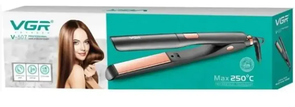 VGR V-507 Professional Hair Straightener - With Wide 38mm Ceramic Plates, Instant Heating 250°C, Digital Screen, Universal Voltage, Elegant Design for Travel and Daily Use, Black/Silver Color