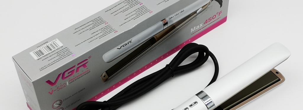 VGR V-522 Professional Hair Straightener - with Tourmaline Ceramic Plates (10.3x2.5 cm), Adjustable Heat Settings 300-450°F, LED Display, 360° Rotating Cord, Elegant White Design