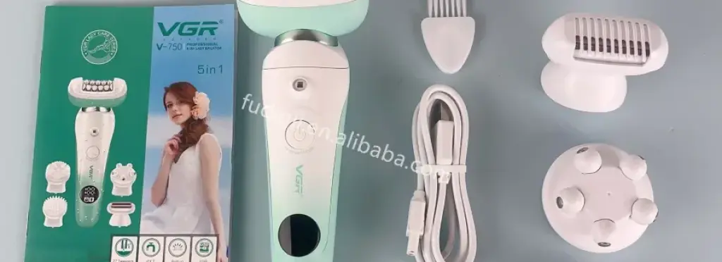 VGR V-750 5-in-1 Women's Hair Removal Device - Waterproof, Multiple Heads for Face and Body, Easy to Use and Clean, USB Charging