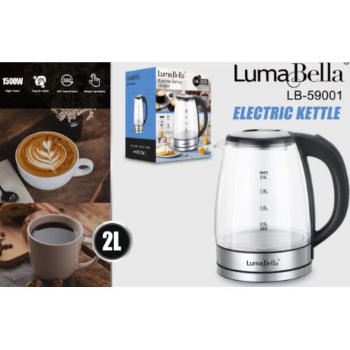 Luma Bella Water Kettle 2 Liter - 1500W - Glass - 360 Degree Rotating Base - Removable Filter
