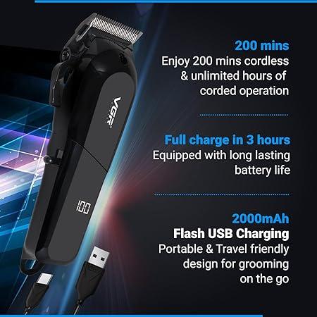 VGR V-118 Professional Rechargeable Electric Hair Clipper for Men - Black — image 4