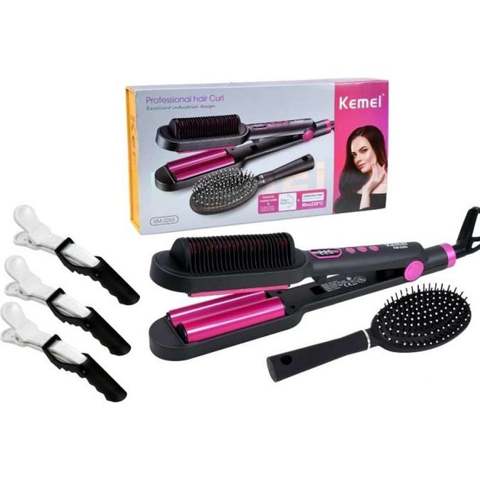 Kemei KM 2263 Hair Curling Iron - Slim barrel, 5 heat settings, easy-to-wear brush