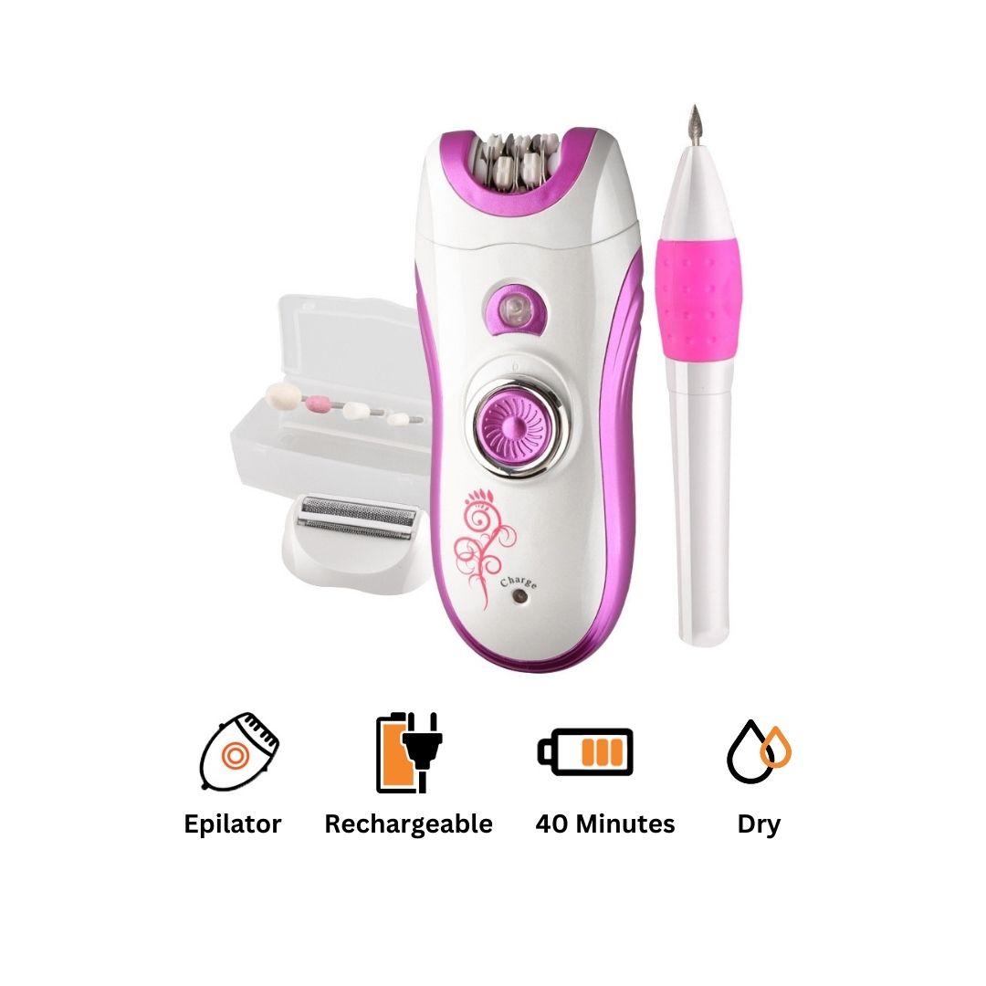 Kemei KM-3026 Rechargeable Electric Hair Clipper for Face and Body for Women - White and Pink — image 3
