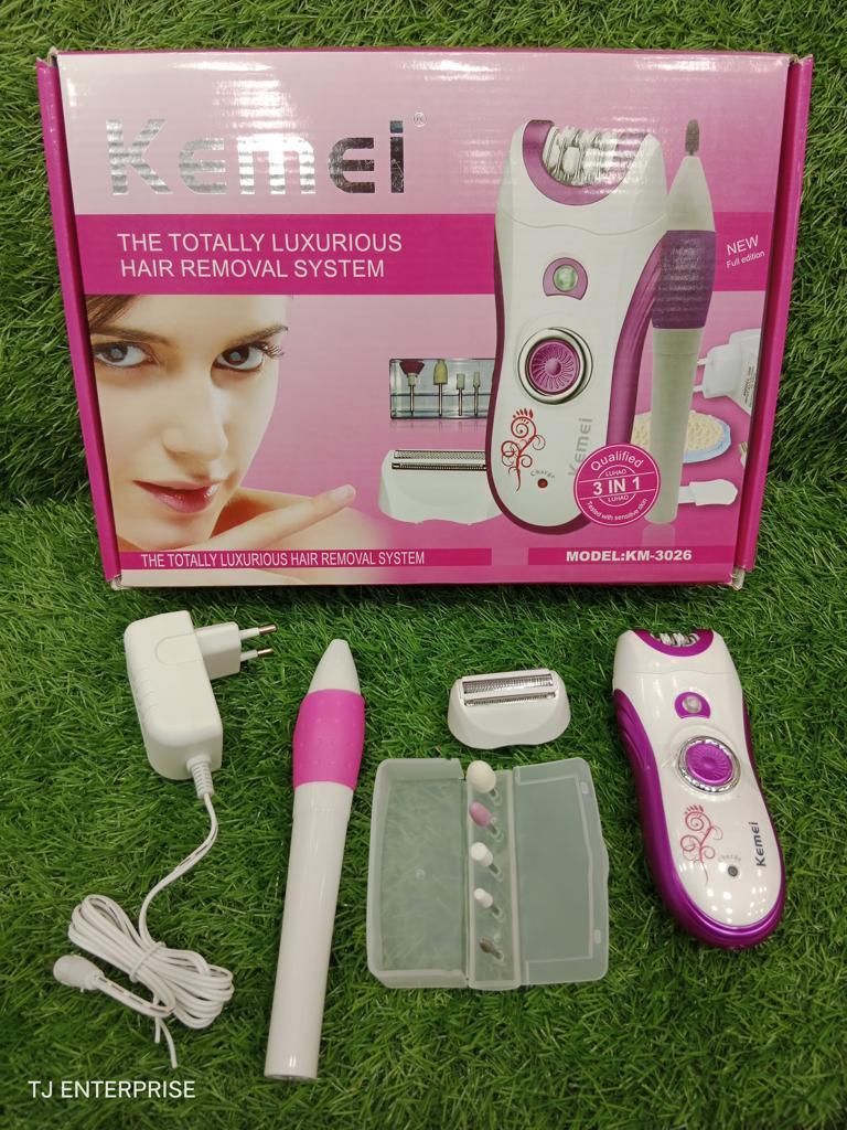 Kemei KM-3026 Rechargeable Electric Hair Clipper for Face and Body for Women - White and Pink — image 4