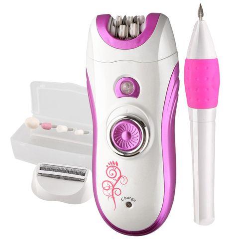 Kemei KM-3026 Rechargeable Electric Hair Clipper for Face and Body for Women - White and Pink