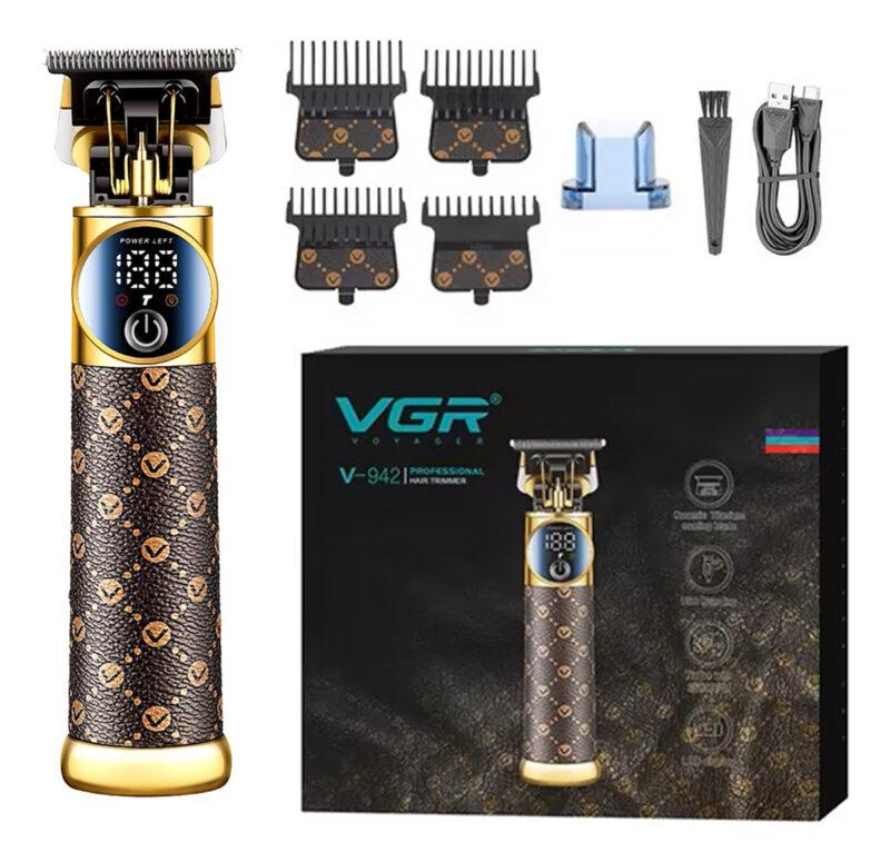 V-942 - Professional electric hair clipper for men, rechargeable, metal frame, ceramic and high-carbon steel blades, turbo speed 6500 RPM, LED lighting, white — image 3