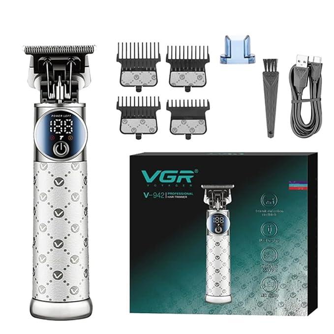 V-942 - Professional electric hair clipper for men, rechargeable, metal frame, ceramic and high-carbon steel blades, turbo speed 6500 RPM, LED lighting, white — image 4