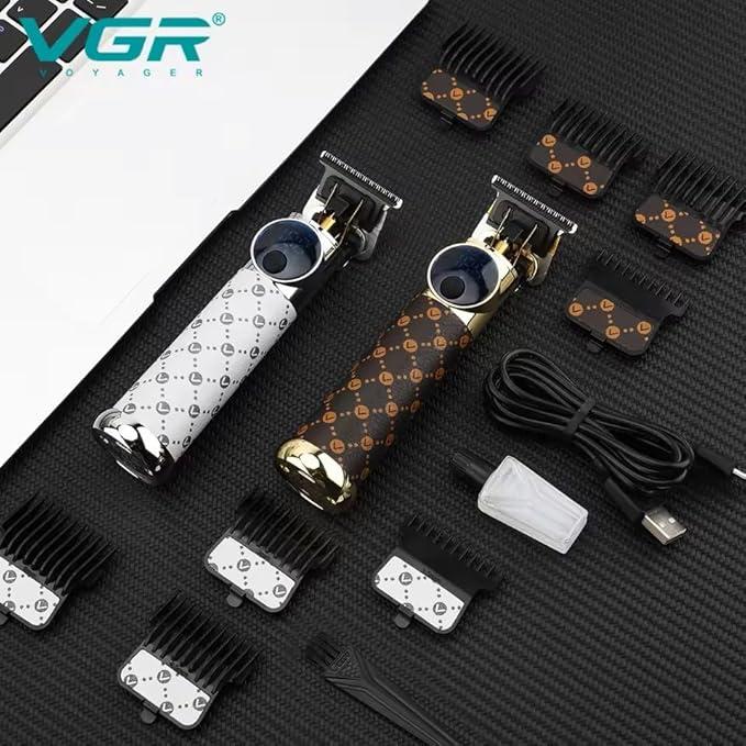 V-942 - Professional electric hair clipper for men, rechargeable, metal frame, ceramic and high-carbon steel blades, turbo speed 6500 RPM, LED lighting, white
