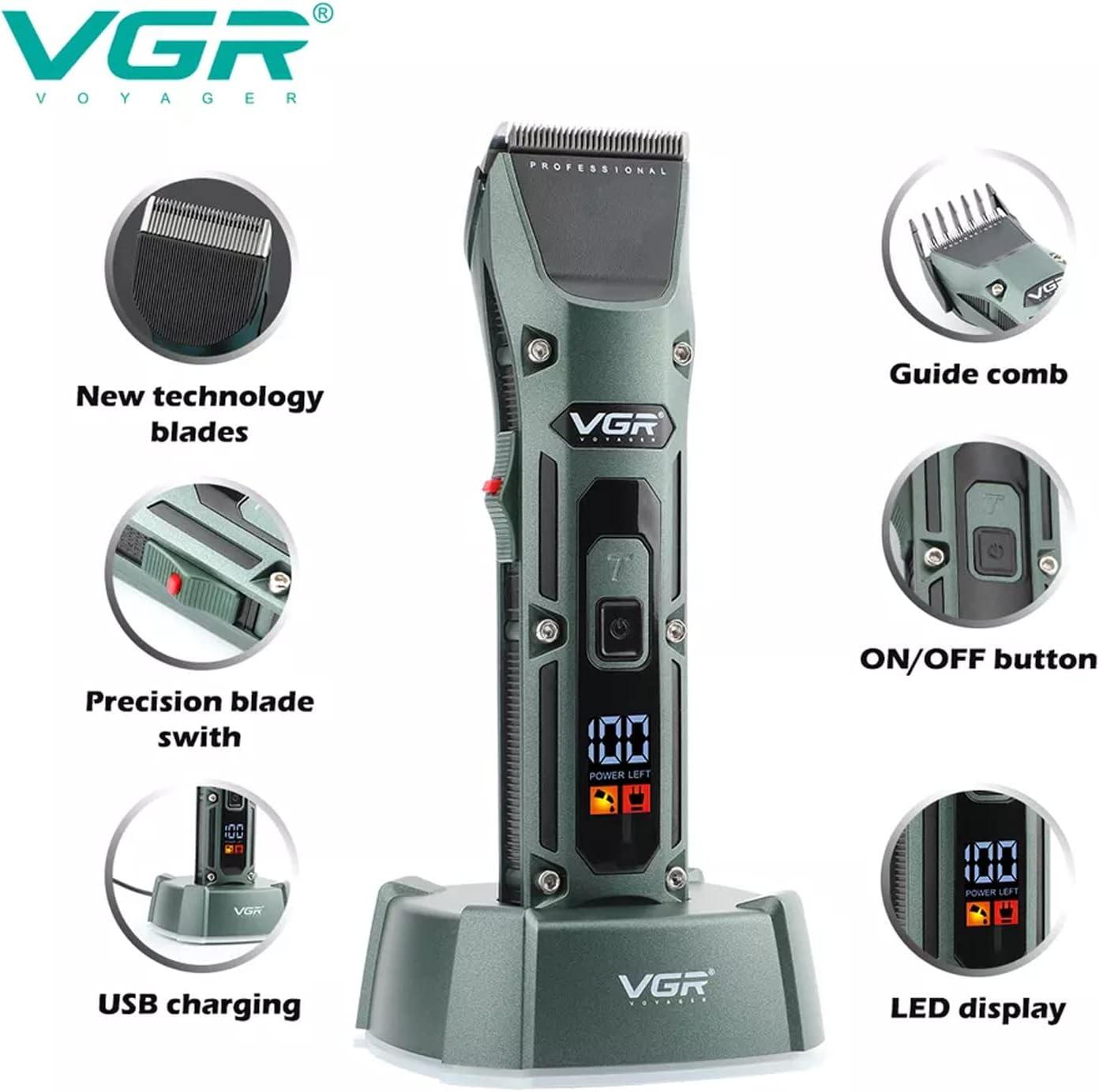 V-696 - Professional electric hair clipper from VGR, rechargeable, for men, green color, 2500mAh battery capacity — image 2