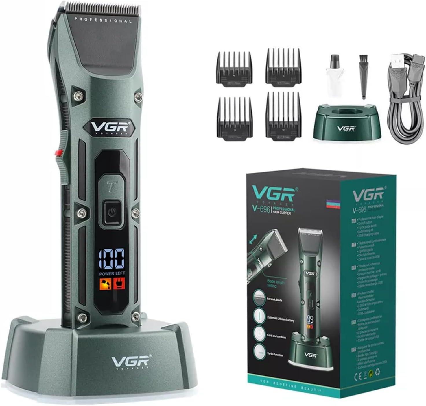V-696 - Professional electric hair clipper from VGR, rechargeable, for men, green color, 2500mAh battery capacity — image 3