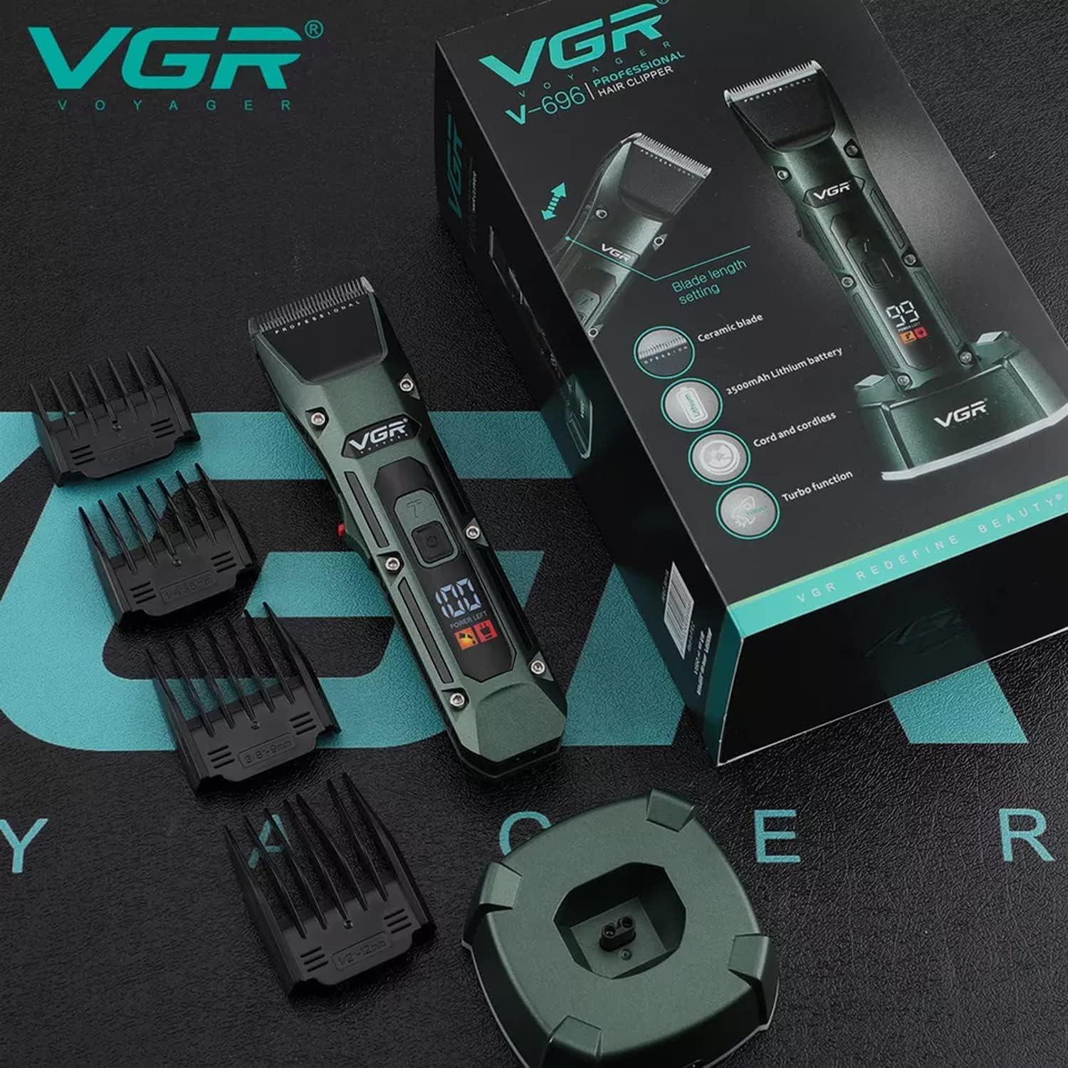 V-696 - Professional electric hair clipper from VGR, rechargeable, for men, green color, 2500mAh battery capacity