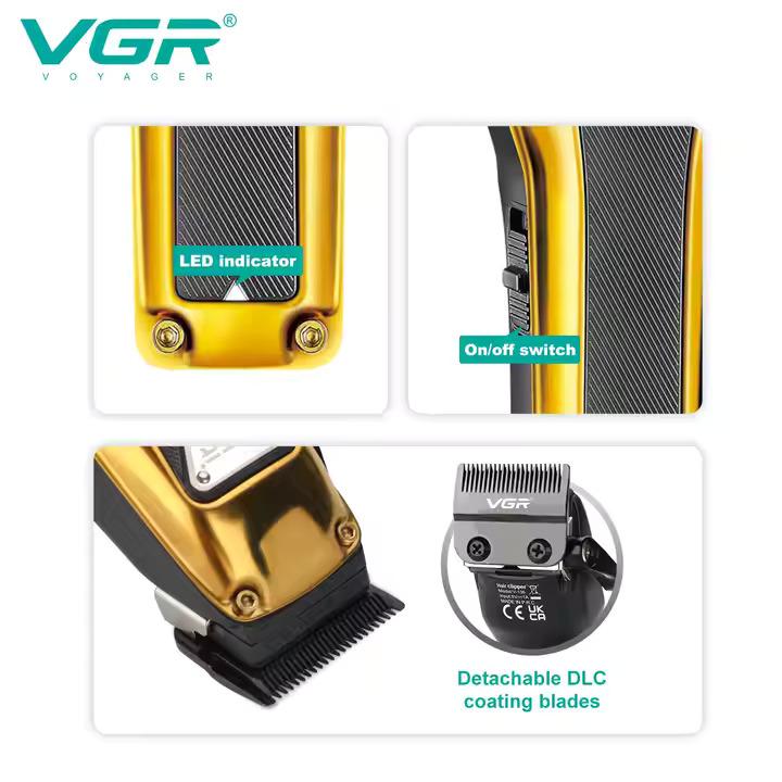 V-135 - Professional electric hair clipper for men, rechargeable, golden color, 6 heads, 2500mAh lithium battery — image 2
