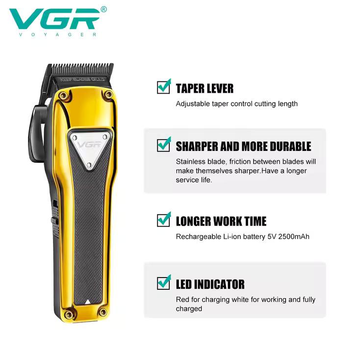 V-135 - Professional electric hair clipper for men, rechargeable, golden color, 6 heads, 2500mAh lithium battery — image 4