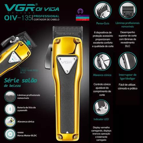 V-135 - Professional electric hair clipper for men, rechargeable, golden color, 6 heads, 2500mAh lithium battery — image 5