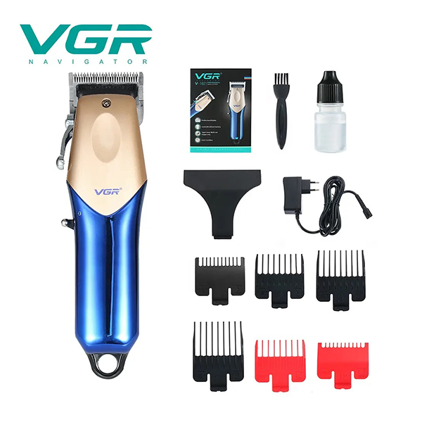 V-162 - Professional electric hair clipper for men from VGR, rechargeable, gold/blue, 6 combs — image 3