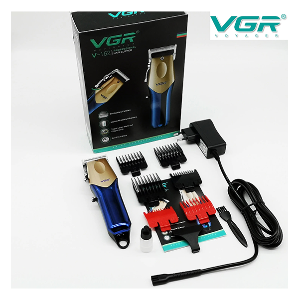 V-162 - Professional electric hair clipper for men from VGR, rechargeable, gold/blue, 6 combs — image 5