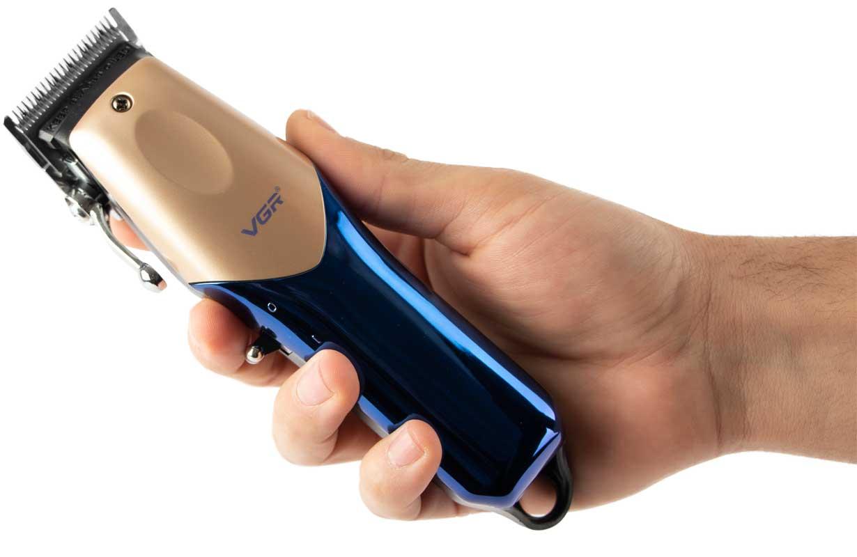 V-162 - Professional electric hair clipper for men from VGR, rechargeable, gold/blue, 6 combs