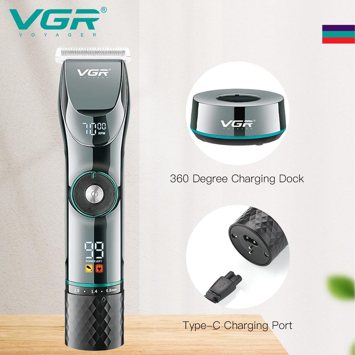 V-256 - Professional rechargeable electric hair clipper for men from VGR - Black - 6 cutting combs