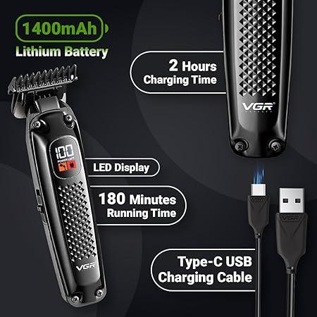 V-972 - Professional Electric Hair Clipper for Men, Rechargeable, LED Display, Ceramic Metal Blade — image 3