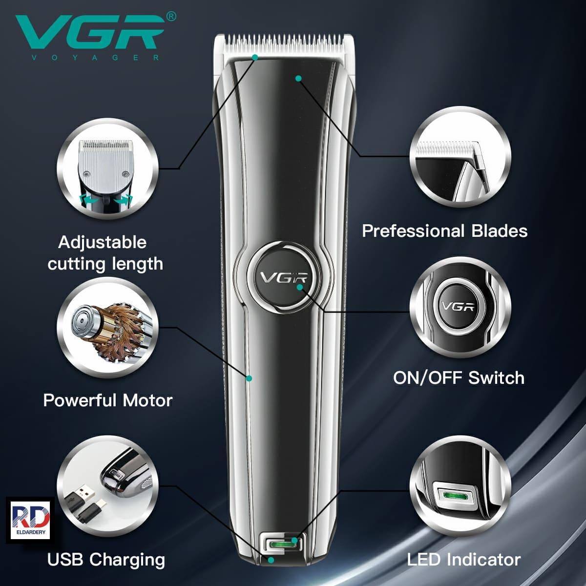 V-288 - Professional Electric Hair Clipper for Men Rechargeable by VGR, Stainless Steel Cutting Head, Metal Housing, Lithium Battery