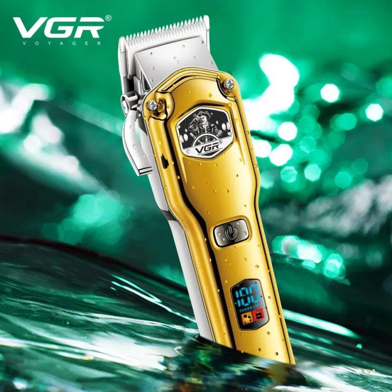 V-693 - Professional Electric Hair Clipper for Men by VGR, Rechargeable, Gold Color, 6 Guide Combs