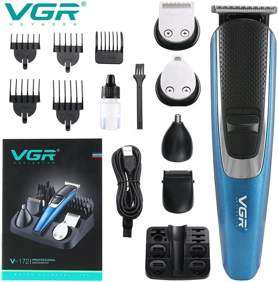 V-172 - Professional Electric Hair Clipper for Men Rechargeable by VGR - Multi-Purpose with 5 Heads