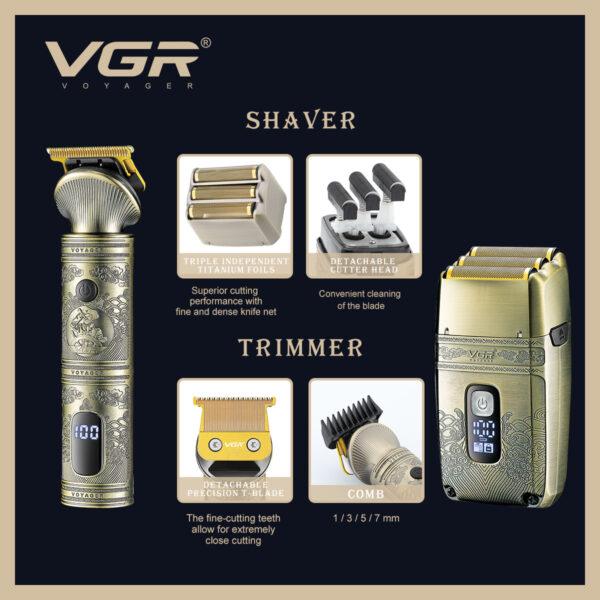 V-649 - Professional Electric Hair Clipper for Men by VGR - Rechargeable, Gold Color, V-649 Model — image 4