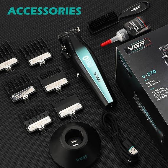 V-270 - Professional Electric Hair Clipper for Men by VGR - Black - Ceramic Metal Blades - 9000 RPM Speed - 2500MAH Lithium Ion Battery — image 3