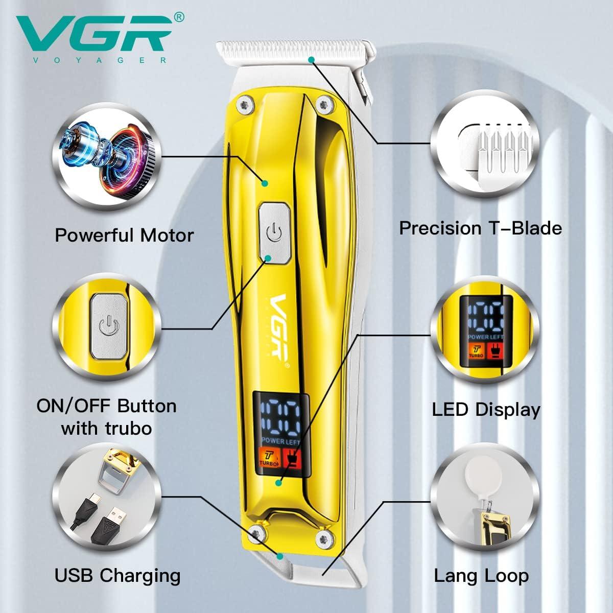 V-956 - Professional Electric Hair Clipper for Men by VGR, LED Display, Rechargeable, Stainless Steel Blades, with 3 Combs, Gold — image 4