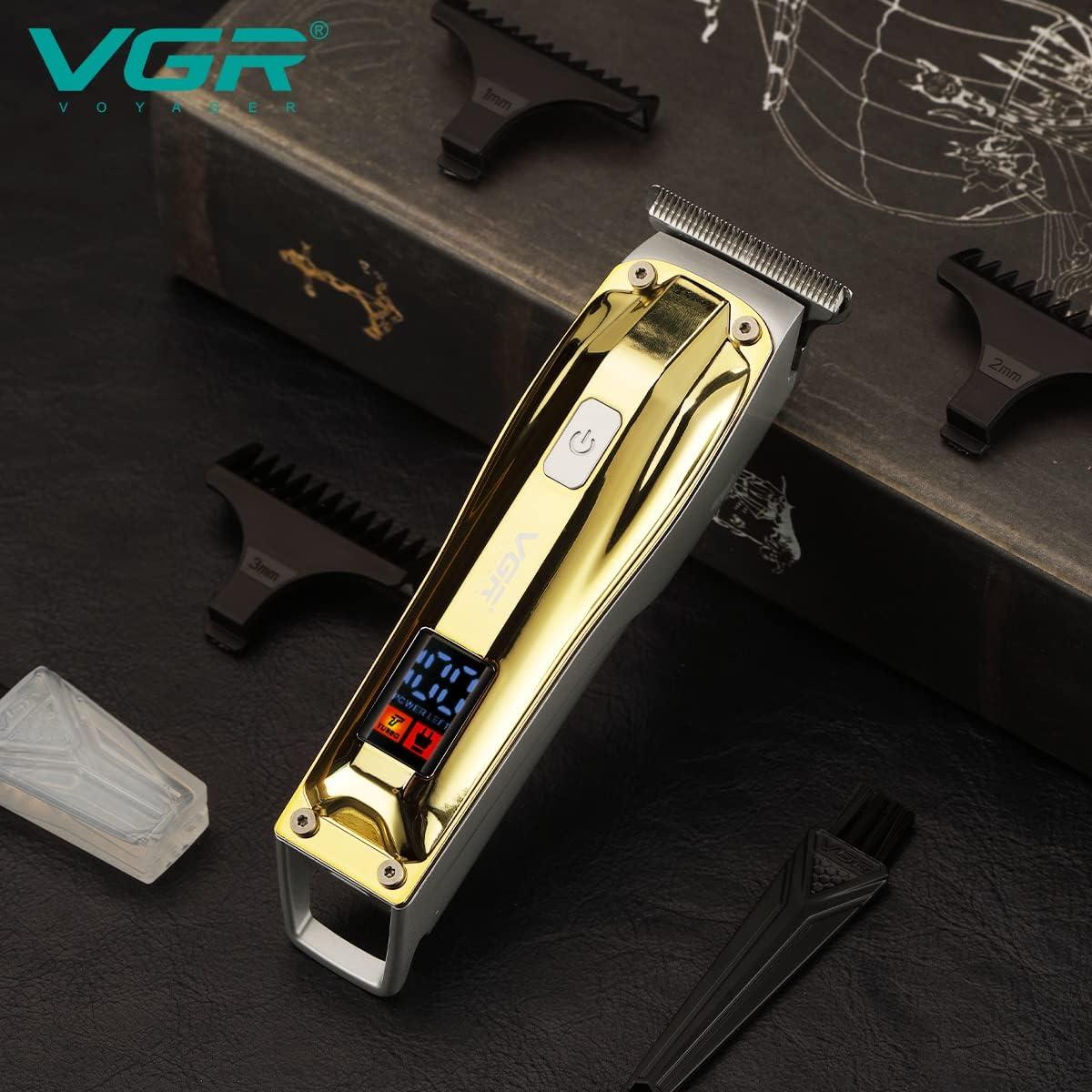 V-956 - Professional Electric Hair Clipper for Men by VGR, LED Display, Rechargeable, Stainless Steel Blades, with 3 Combs, Gold