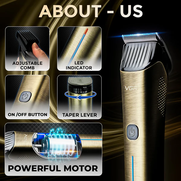 V-669 - Professional Electric Hair Clipper for Men Rechargeable, with Self-Sharpening Blade Technology, 2000 mAh Lithium-Ion Battery, 5 Guide Combs