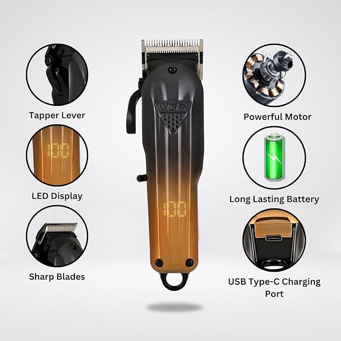V-646 - Professional Electric Hair Clipper for Men from VGR - Rechargeable, Water Resistant, LED Screen — image 4